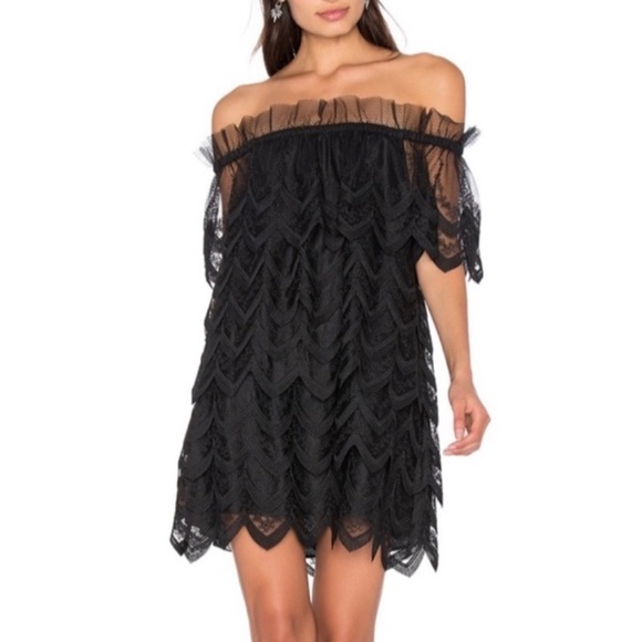 chinese dress ladies Alexis Women's Black One Shoulder Lace Ruffle Mini Dress Size M   pennypincherboutique